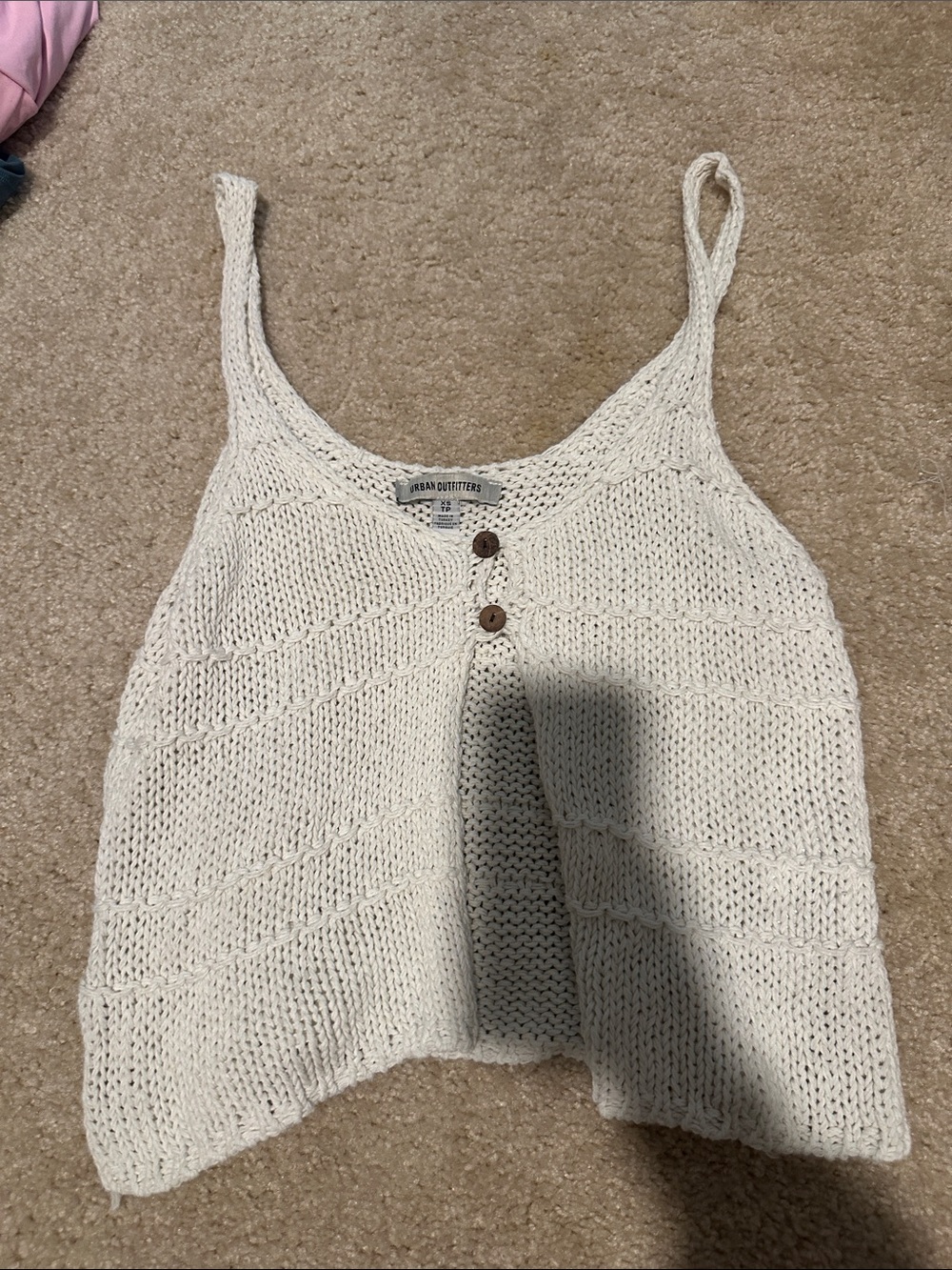 Urban Outfitters Cream Knit Button-Front Cropped Cami